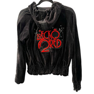 Ecko Red Vintage 90's Velvet Embroidered Rhinestone Zip Up Hoodie Size Medium